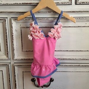 Floatimini Pink One Piece Swimsuit with Ruffles Butterflies Size 2T